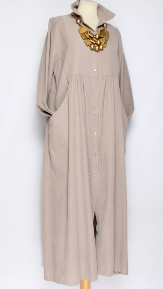 Платье-рубашка Бохо "Вельвет карманы" бежевое до р.52