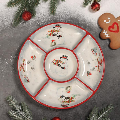 Менажница Новогодняя «Снеговик», 5 ячеек, 25,5×3,1 см