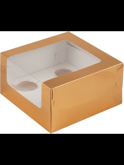 Коробка на 5 капкейков с большим окном (золото), 180*180*100мм