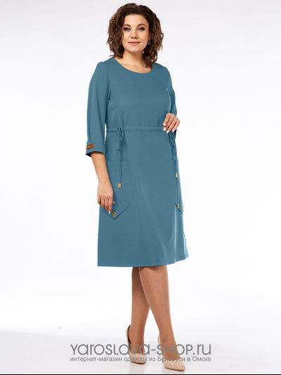 Модель : 2224.Текстильное платье бирюзового цвета.