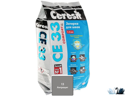 Затирка для плитки Церезит СЕ 33 Антрацит, темно-серая, 2 кг, с противогрибковым эффектом