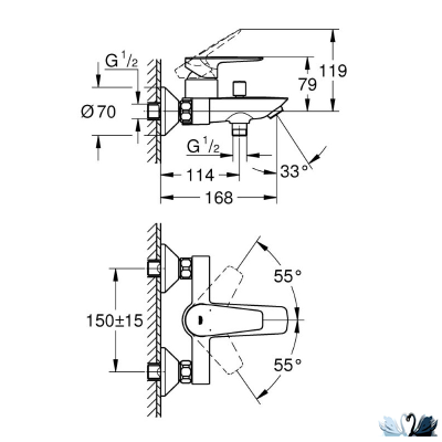 Набор смесителей Grohe BauEdge (для ванной 23604001, для раковины 23330001, душевой гарнитур 27926003 с лейкой, штангой и полочкой)