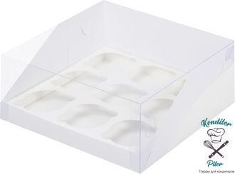 Коробка на 9 капкейков с пластиковой крышкой 235*235*100 мм, белая