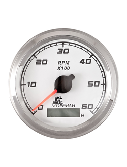 Тахометр со счетчиком моточасов, Мореман 6000 об/мин, белый циферблат