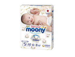 Подгузники Moony Natural S от 4 до 8 кг, 60 шт.