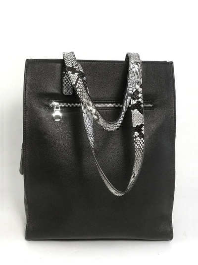 (АРТИКУЛ: 10117/2/5) СУМКА ЖЕНСКАЯ, БОЛЬШАЯ, НАТУРАЛЬНАЯ КОЖА, ЧЕРНАЯ,  ЧЕРНО-БЕЖЕВЫЕ "ПИТОН" РУЧКИ ЧЕРЕЗ ПЛЕЧО