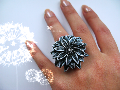 Кольцо "Ночной Цветок". Необычное кольцо в виде чёрного цветка