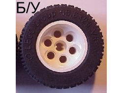 ! Б/У - Wheel 36.8mm D. x 26mm VR with Axle Hole with Black Tire 49.6 x 28 VR 6595 / 6594, White (6595c02) - Б/У