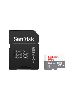 Карта памяти SanDisk Ultra microSDXC UHS-I Cl10 + адаптер, SDSQUNS-064G-GN3MA