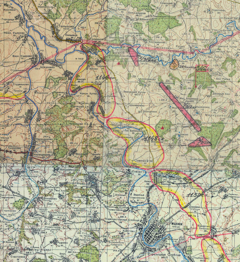 Фрагмент отчётной карты положения войск 3 А с 17.07.1943 по 18.07.1943 г. [ЦАМО, Фонд: 310, Опись: 4376, Дело: 156. Карта № 2].