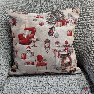 Наволочка Гобелен декоративная, 45х45 см. Котята у камина