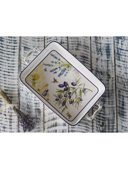 БЛЮДО ПРЯМОУГОЛЬНОЕ С РУЧКАМИ "ПРОВАНС ОЛИВКИ" 32,5*19*6 СМ