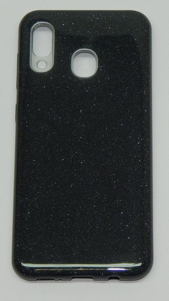 Защитная крышка Samsung Galaxy A20/A30 силикон+пластик, черная с блестками