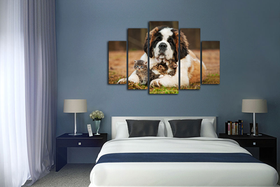 Модульная картина "Сенбернар и малыши"