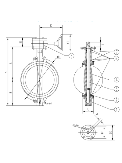 Дисковый поворотный затвор с редуктором RSV82 DN80 PN16