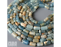 Голубой кальцит угловатые цилиндры фри-форм 6,4-10,2Х6,6-11,1 мм, цена за нить 20 см