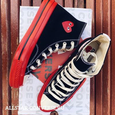 черные высокие кеды Converse play Comme des Garcons с красной подошвой a01793c фото