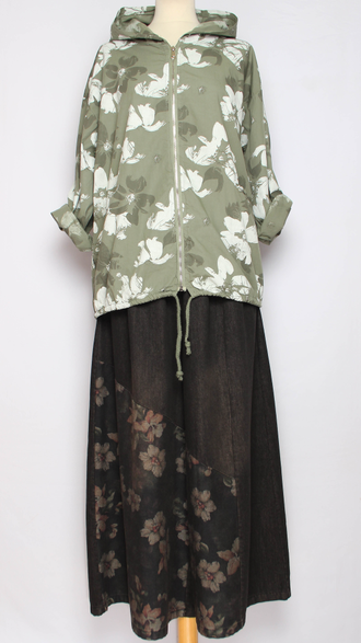 Ветровка-пыльник хлопок "БЕЛЫЕ ЦВЕТЫ" хаки до р.54