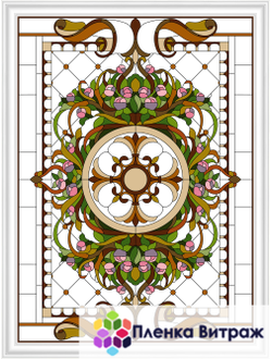 Пленка самоклеющаяся на потолок , витражная пленка, пленочный витраж с цветочным рисунком