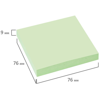 Блок самоклеящийся (стикеры) BRAUBERG, ПАСТЕЛЬНЫЙ, 76х76 мм, 100 листов, зеленый, 122696