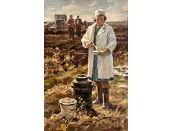 Бернгард О.Э. Пора обедать 1981 г Картон, фанера, масло, 67Х43 (1237)