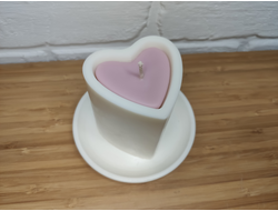 Свеча "Сердце в форме" белая с розовым, 1 шт., 8 x 7 см
