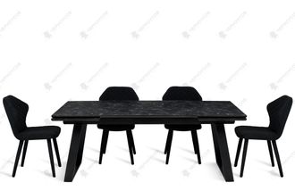 Стол EDSON 2000*1000+500+500 compact ceramic 921СК / черный металл + 4 стула Моника черный 46, чулок / черный