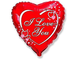 Шар (18''/46 см) Сердце, Я Люблю Тебя (парящие сердца), Красный, 1 шт.