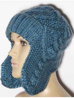 Шапка женская ушанка "Косички" 11528 морская волна, коралл