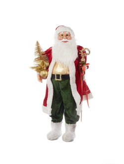 Новогодний сувенир Санта-Клаус с подарком и елочкой 90см, красный