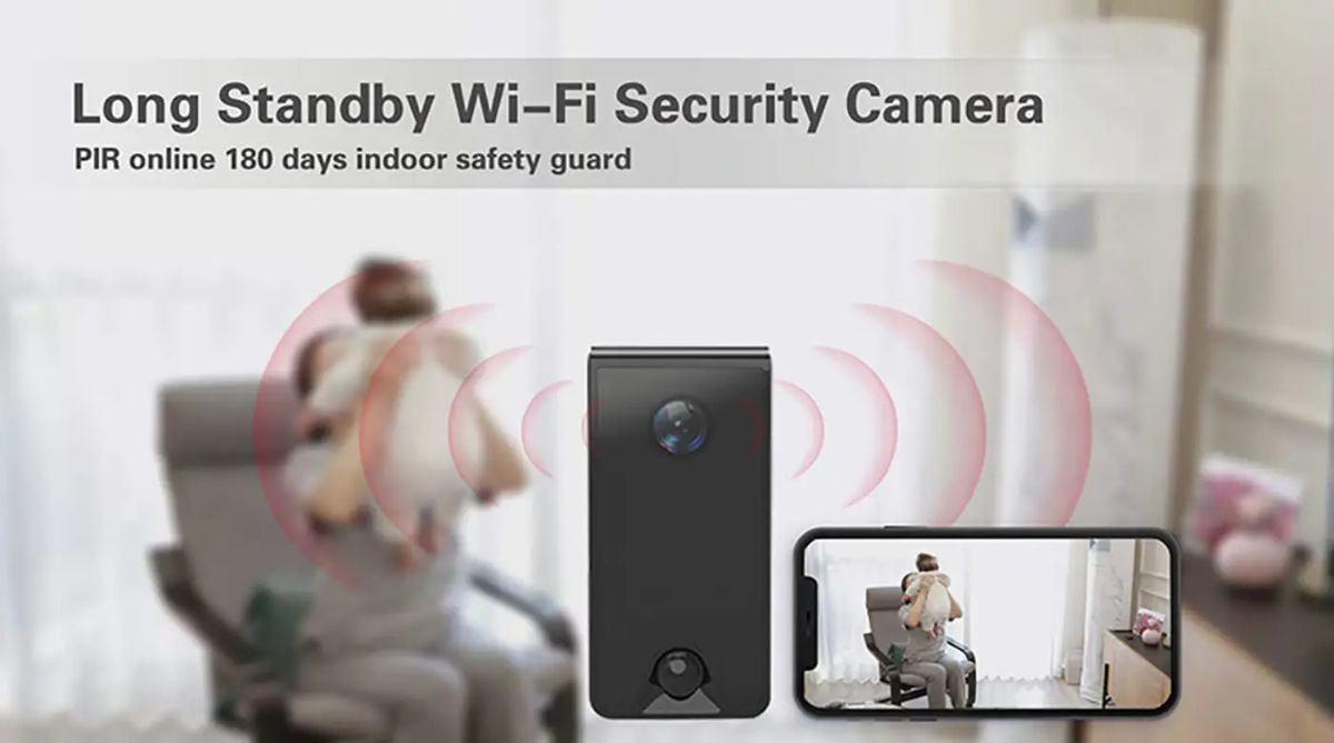 DE-WAI-LS002 Комнатная беспроводная WiFi видеокамера на аккумуляторе с DVR с кронштейном, Full HD