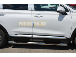 Пороги труба с проступью d76 для Hyundai Santa fe 2021-2024