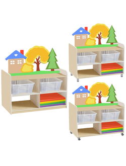 ТУМБА ДЛЯ ИГРУШЕК И ПОСОБИЙ 21 ДВУСТОРОННЯЯ С 4-МЯ КОНТЕЙНЕРАМИ И МИНИ-МАТАМИ