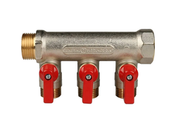 Коллектор распределительный STOUT с шаровыми кранами 3/4", 2 отвода 1/2" (красные ручки) (Арт. SMB 6