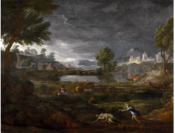 Картина обогреватель, репродукция Никола Пуссен Грозовой пейзаж с Пирамом и Фисбой