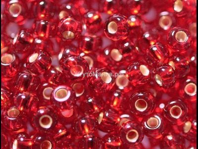 БИСЕР PRECIOSA 10/0 - 50г - 97090 ПРОЗРАЧНЫЙ С СЕРЕБРЯНОЙ ЛИНИЕЙ ВНУТРИ КРАСНЫЙ (ОГОНЁК)