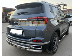 Защита заднего бампера двойная с перемычками d60/42 для Chery Tiggo 4 рестайлинг (2018-2024)