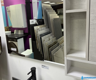 ТУМБА-УМЫВАЛЬНИК "ПРАГА-120" ДУБ БЕЛЫЙ С СЕРОЙ СТОЛЕШНИЦЕЙ, С РАКОВИНОЙ COMFORTY T-Y9378 + ЗЕРКАЛО-ШКАФ "ПРАГА-120" ДУБ БЕЛЫЙ