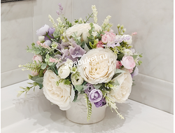 Композиция из искусственных цветов белых пионов с добавками  № МК003 для интерьера из цветов прекрас