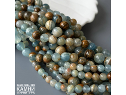 "Карибский оникс" голубой кальцит шары 8,3-8,5/10,4-10,6 мм, цена за нить 19 см