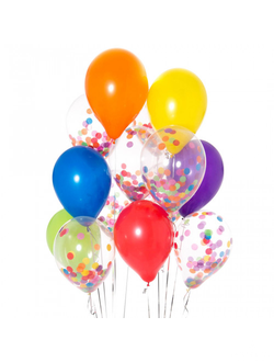 Композиция из 15 радужных шаров с конфетти