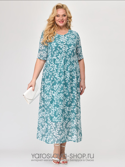 Шифоновое голубое платье белые веточки