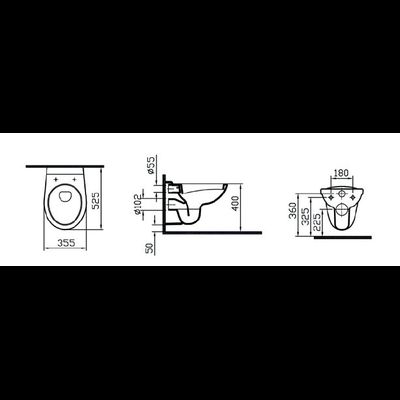 Комплект подвесного унитаза со скрытой системой смыва на 3/6 л VitrA Normus-2 : стандартное сиденье с металлическими петлями, панель системы смыва с механическими кнопками, цвет хром (панель управления двойная), 9773B003-7202