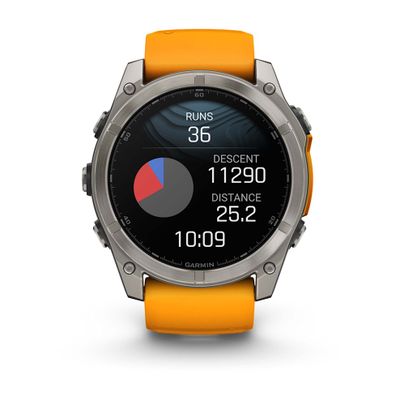 Умные часы Garmin Fenix 8 - 51 мм, AMOLED Sapphire, Titanium, светло-серый, оранжевый силиконовый ремешок (010-02905-11)