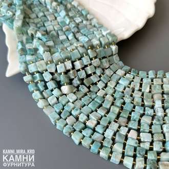 Ларимар кубик фри-форм 4-6,1х4,1-7,2 мм через бисер, цена за нить 19 см