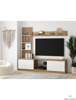 Бостон стенка НМ-001 МДФ Дуб крафт золотой/МДФ Глянец белый