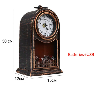 Фонарь с имитацией огня "Камин с часами", 30*15*12см (ЦВЕТ: Бронза, Черный)