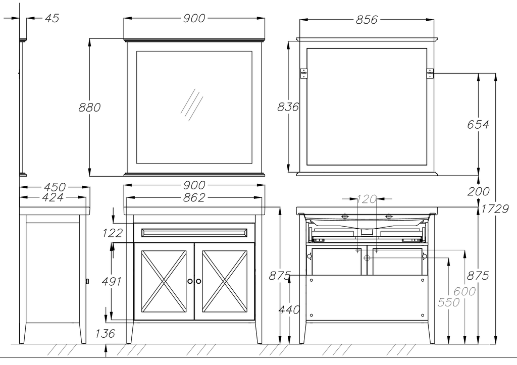 КОМПЛЕКТ МЕБЕЛИ ПАЛЕРМО 90 БЕЛЫЙ