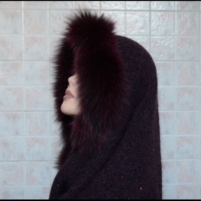 Итальянский палантин Vizio Италия 5609 бордовый из мохера с мехом