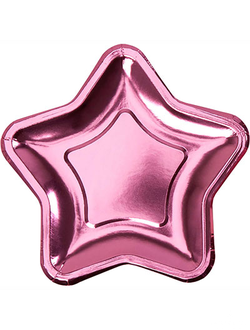 Тарелки блестящие Звезда розовая, 8 штук